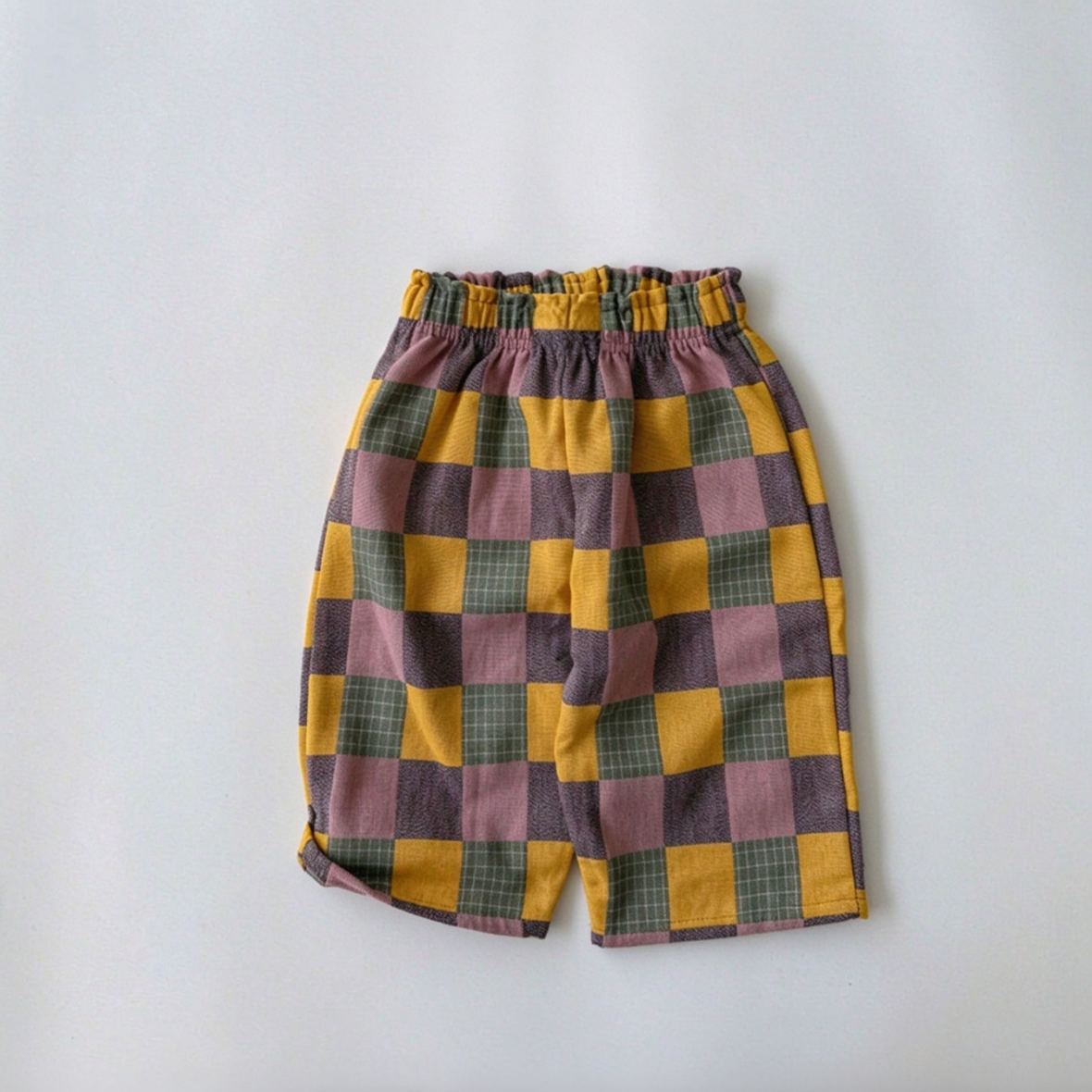 Kids Color Blocking Checkered Casual Pants