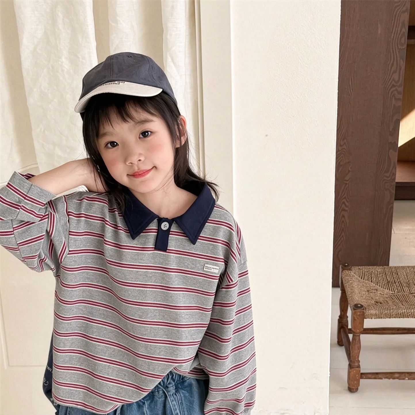 Kids Stripe Lapel T-shirt
