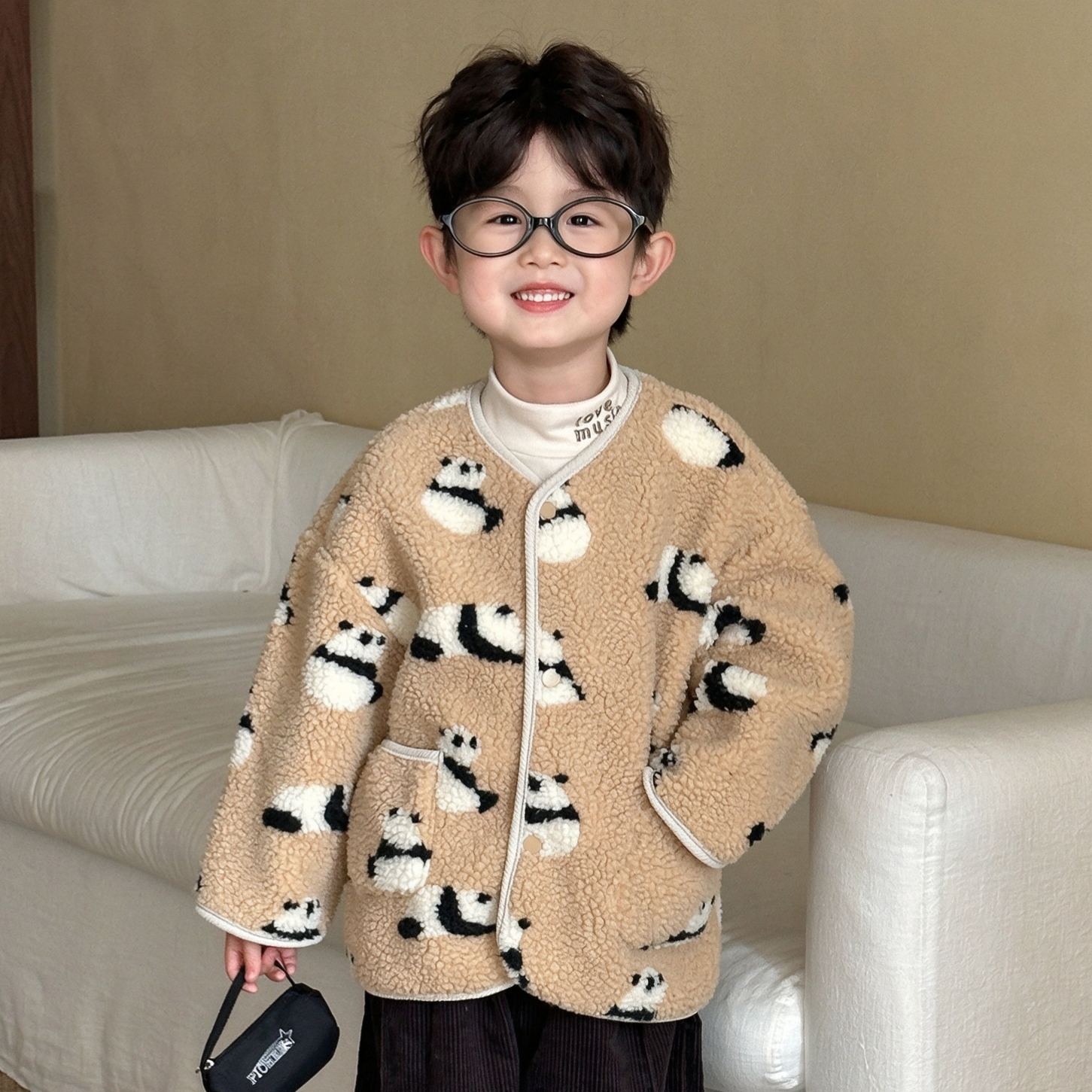 Kids Fruit Animals Print Lambswool Outerwear