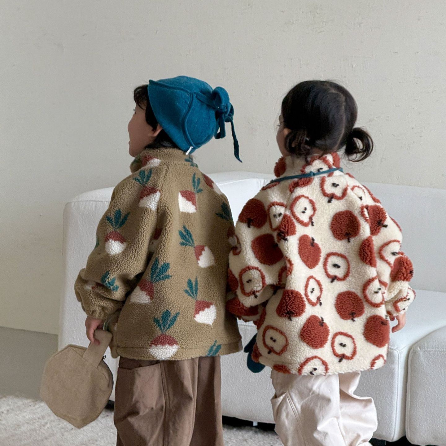 Kids Fruit Food Print Lambswool Outerwear