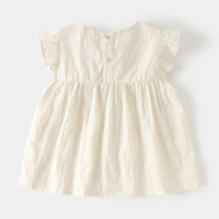 Kids Flower Embroidery Flying Sleeves Vest Top