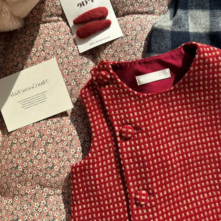 Kids Checkerboard Pattern Vest Dress