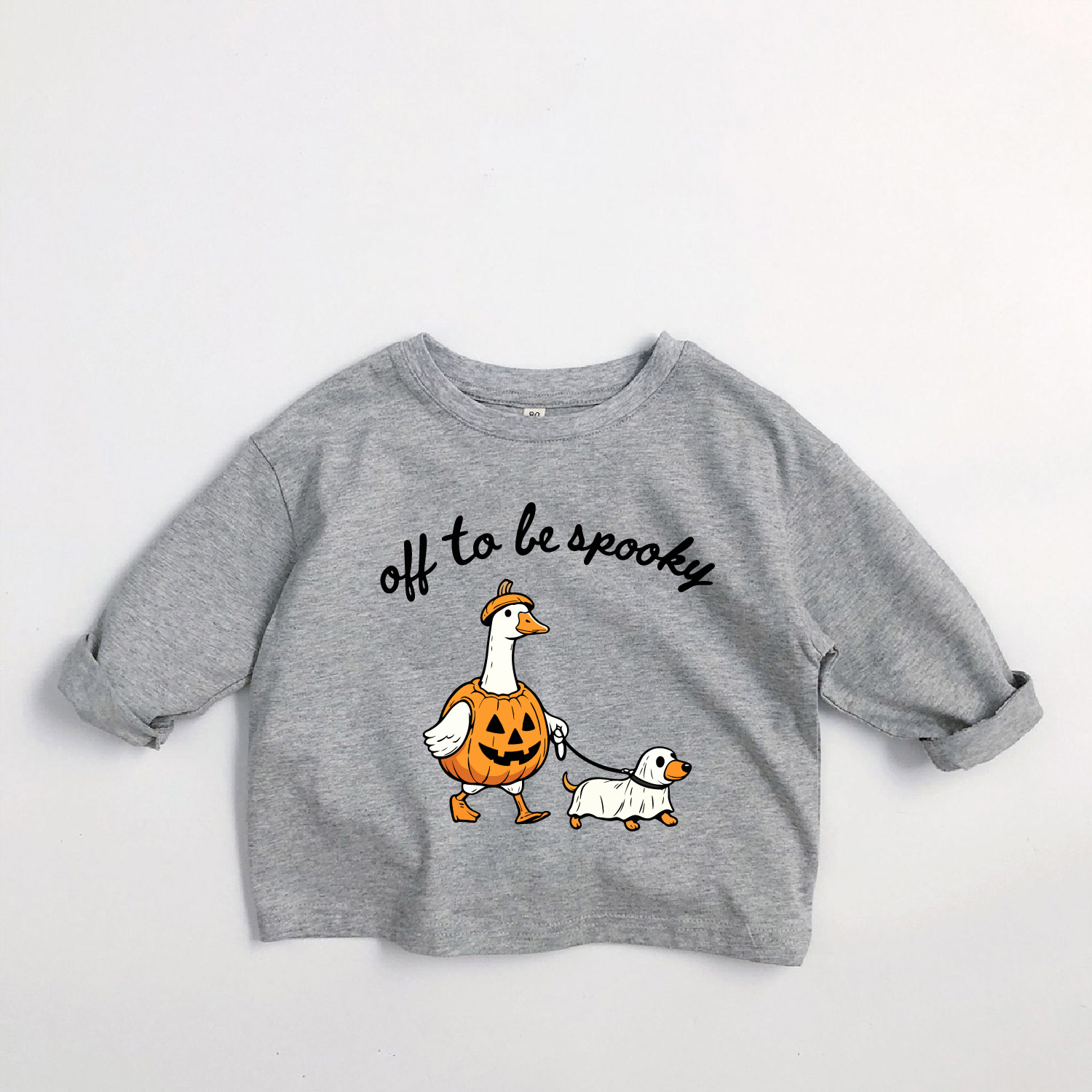 OFF TO BE SPOOKY Kids Goose Pumpkin Dog Long-Sleeve T-shirt