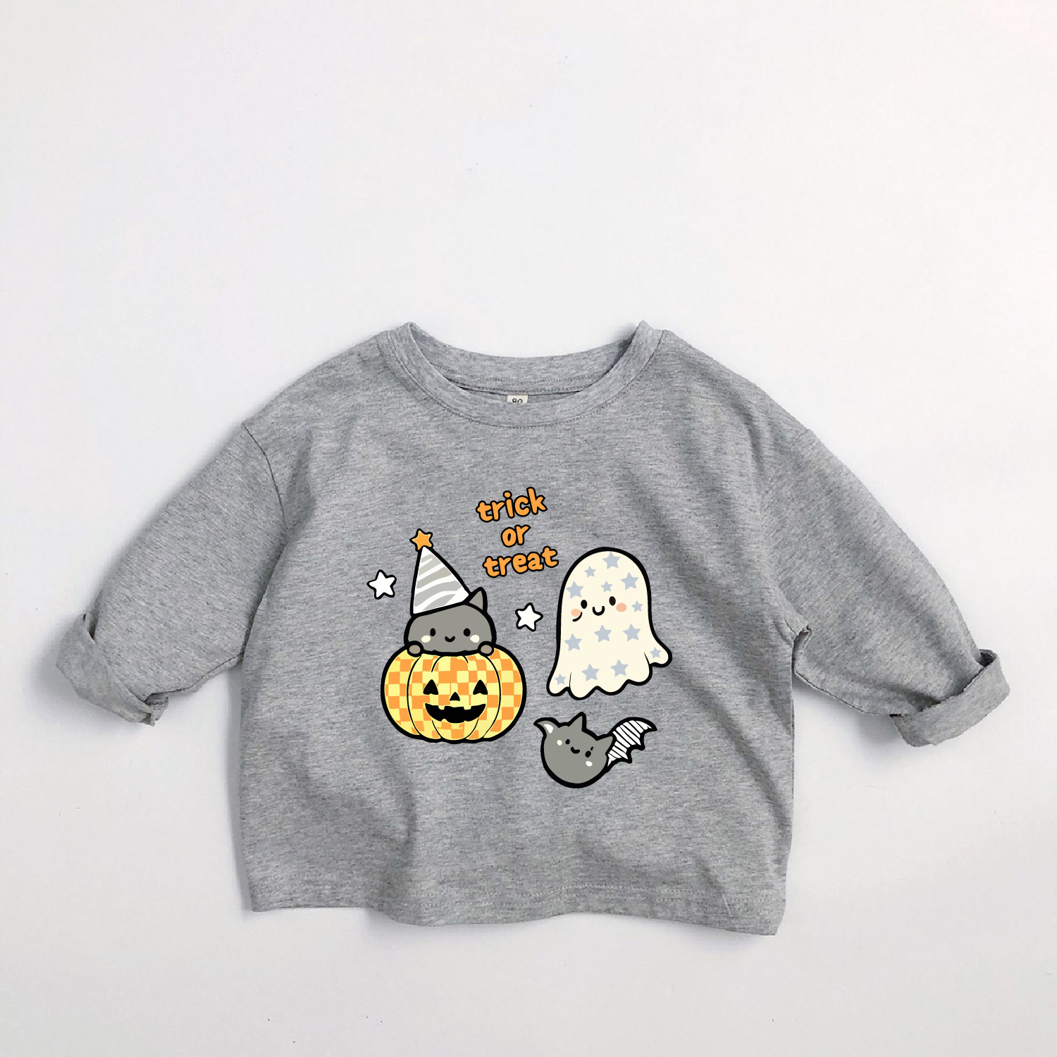 TRICK OR TREAT Kids Cat Pumpkin Ghost Bat Long-Sleeve T-shirt