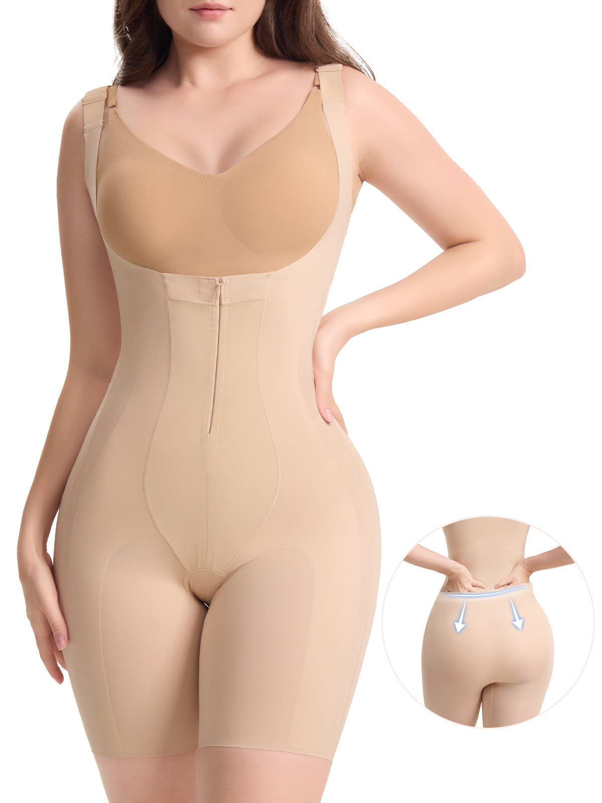 Fajas Colombianas Tummy Control Open Bust Bodysuit Zipper Body Shaper Shapewear 