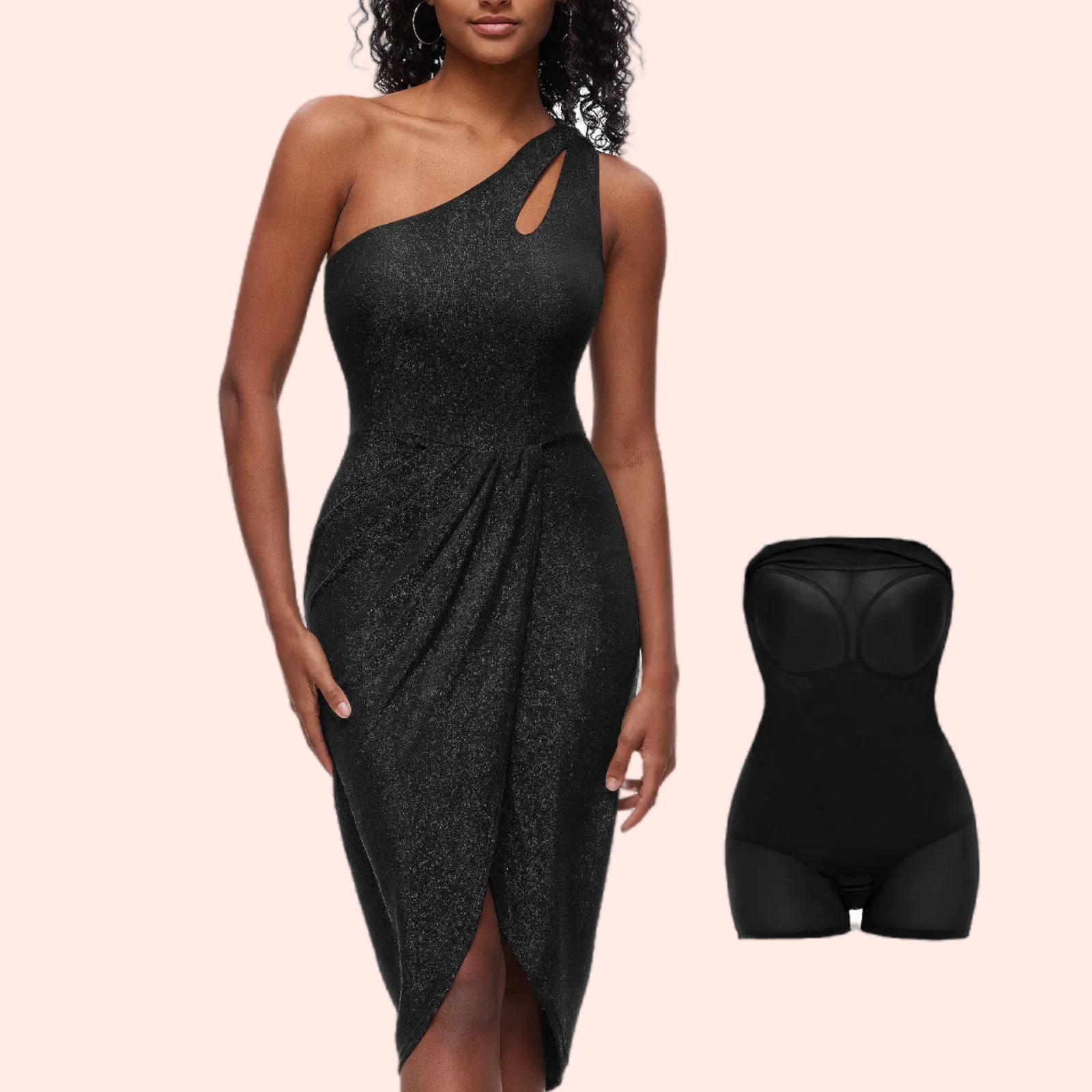 One Shoulder Bodycon Dresses with Shaper Shapewear Bodysuit