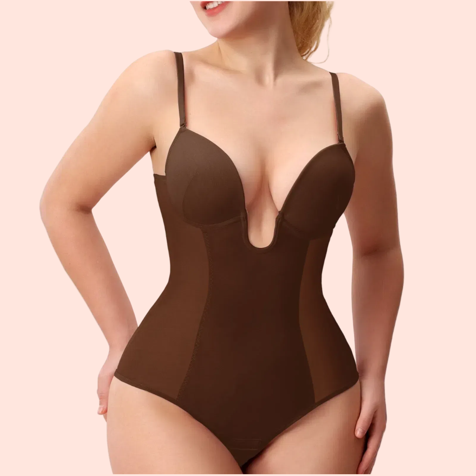  U Plunge Thong Shapewear Bodysuit - Coffee