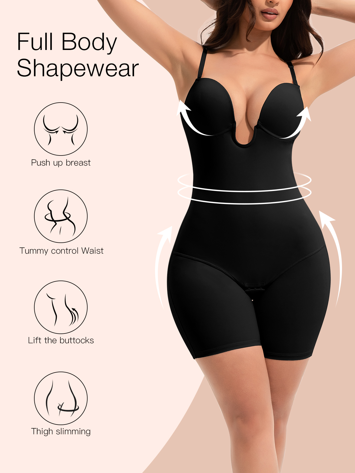 U Plunge Open Crotch Mid-thighs Shapewear Bodysuit