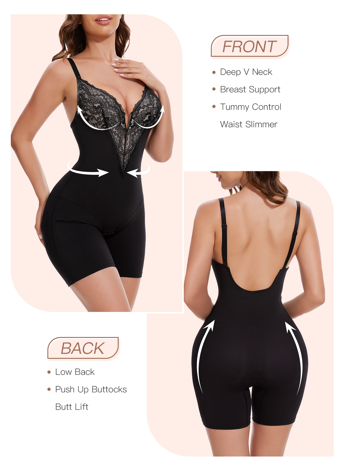 Lace V Neck Full Body Shapewea Bodysuit