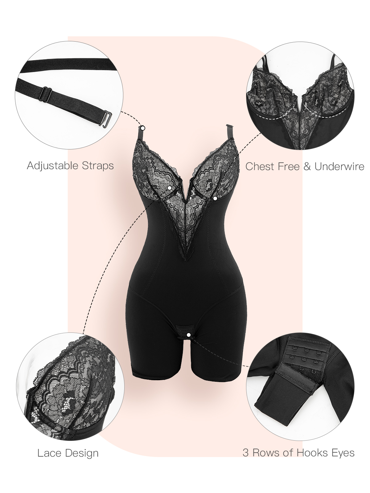 Lace V Neck Full Body Shapewea Bodysuit