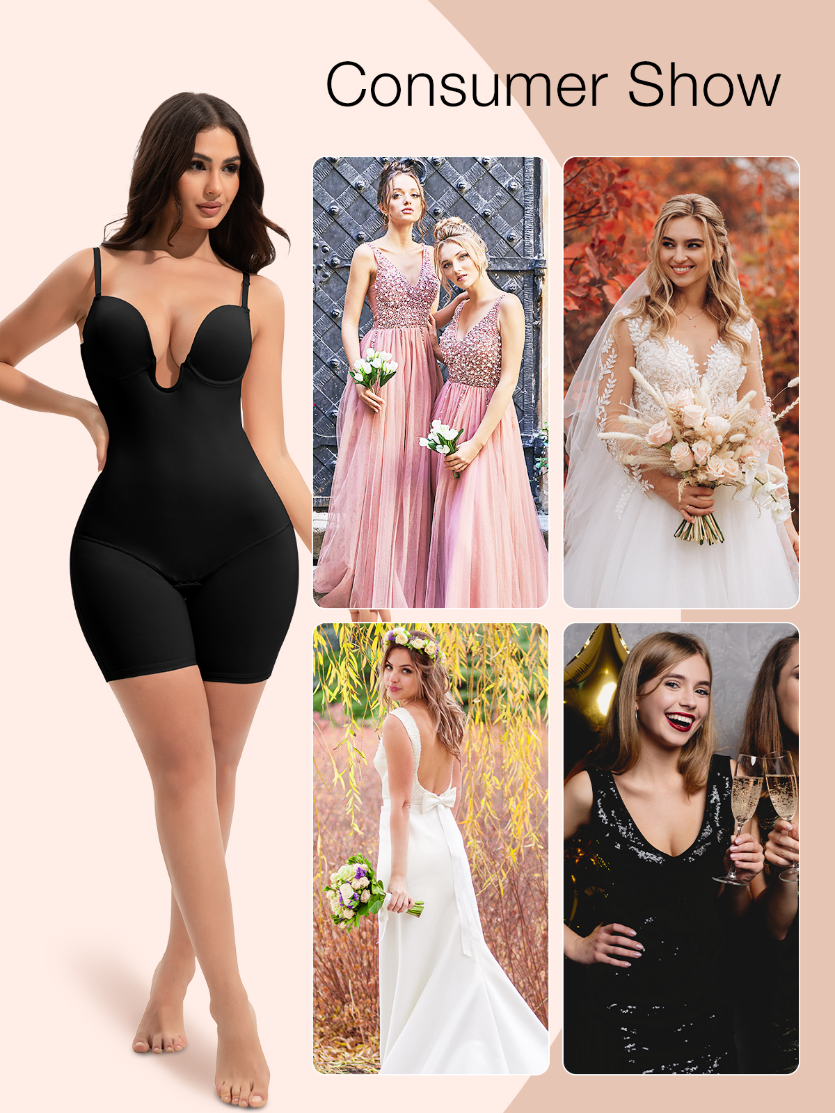 U Plunge Open Crotch Mid-thighs Shapewear Bodysuit