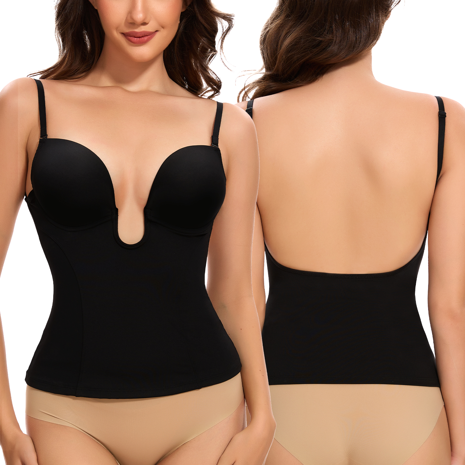 U Plung Cami Low-back Shapewear Tops-Instant Tummy Control Breast Lifting