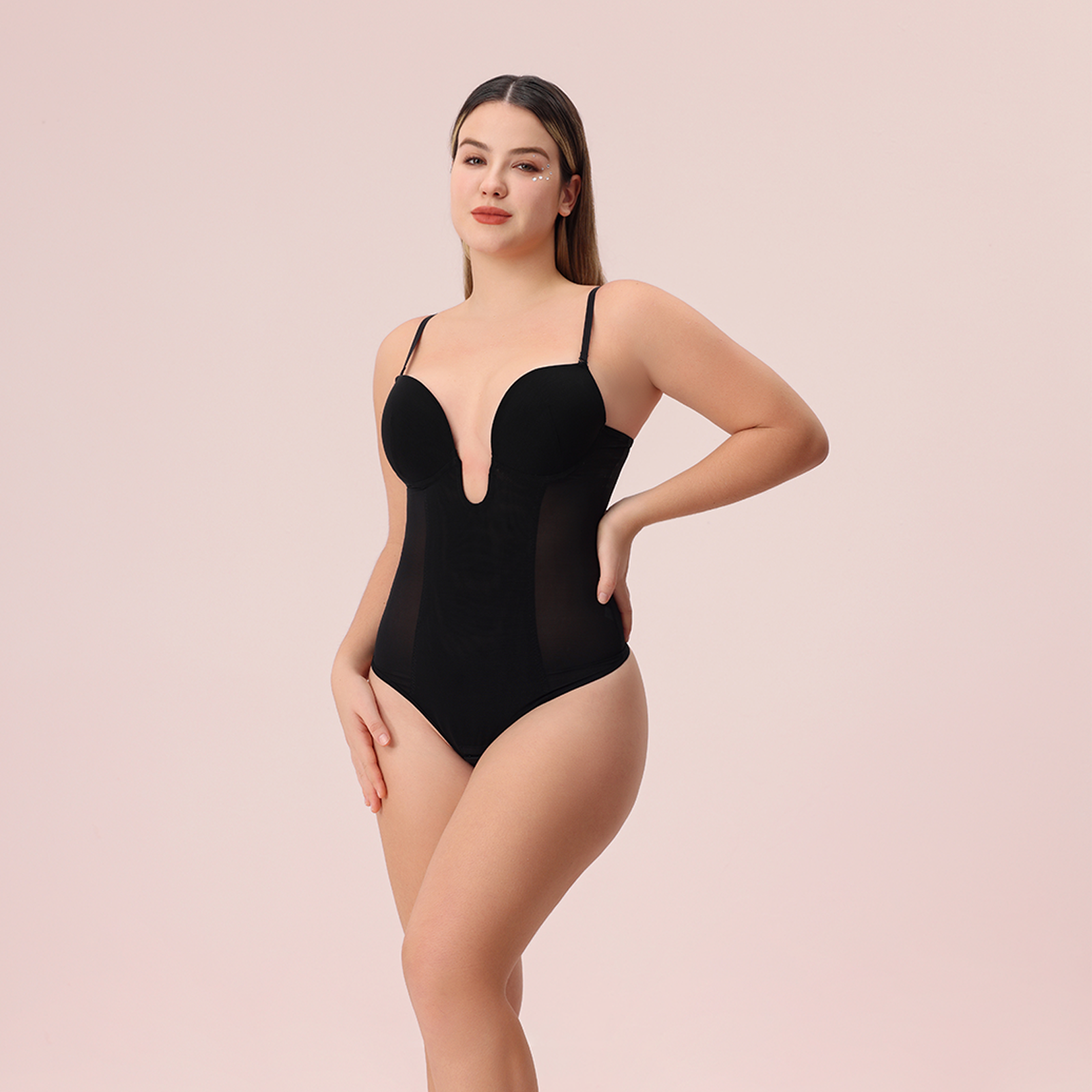  U Plunge Thong Shapewear Bodysuit - Black