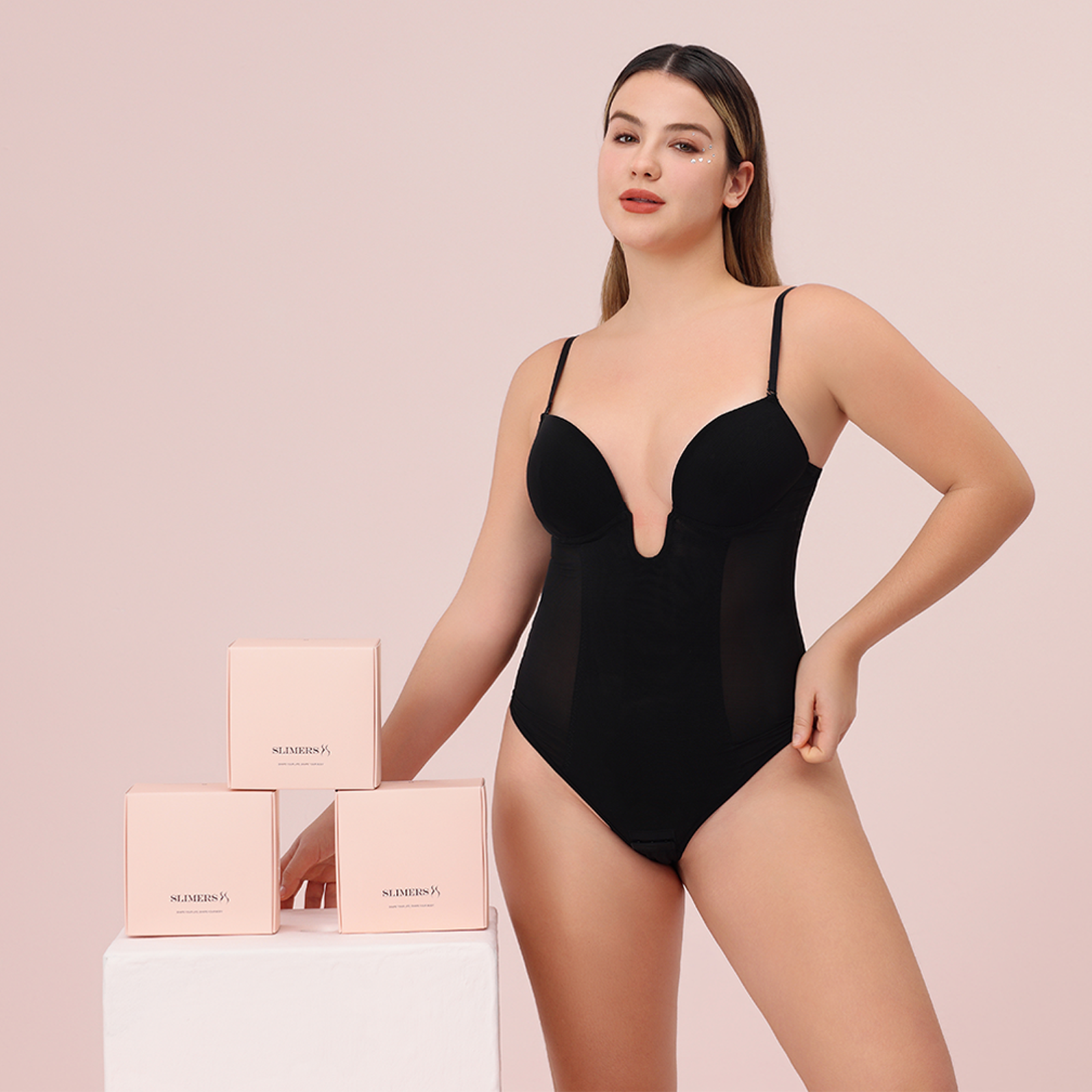  U Plunge Thong Shapewear Bodysuit - Black