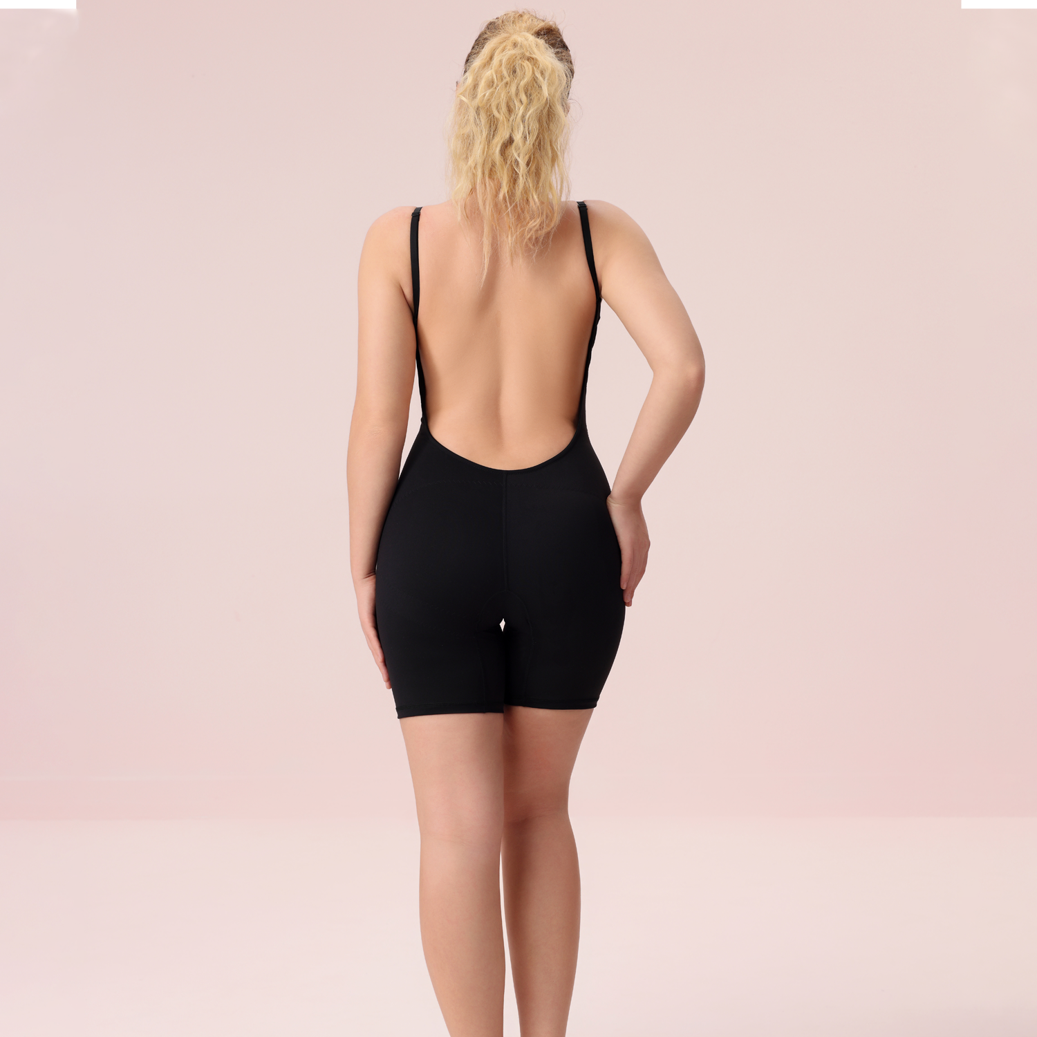Seamless Backless U Plunge Mid Thigh Bodysuit -Black