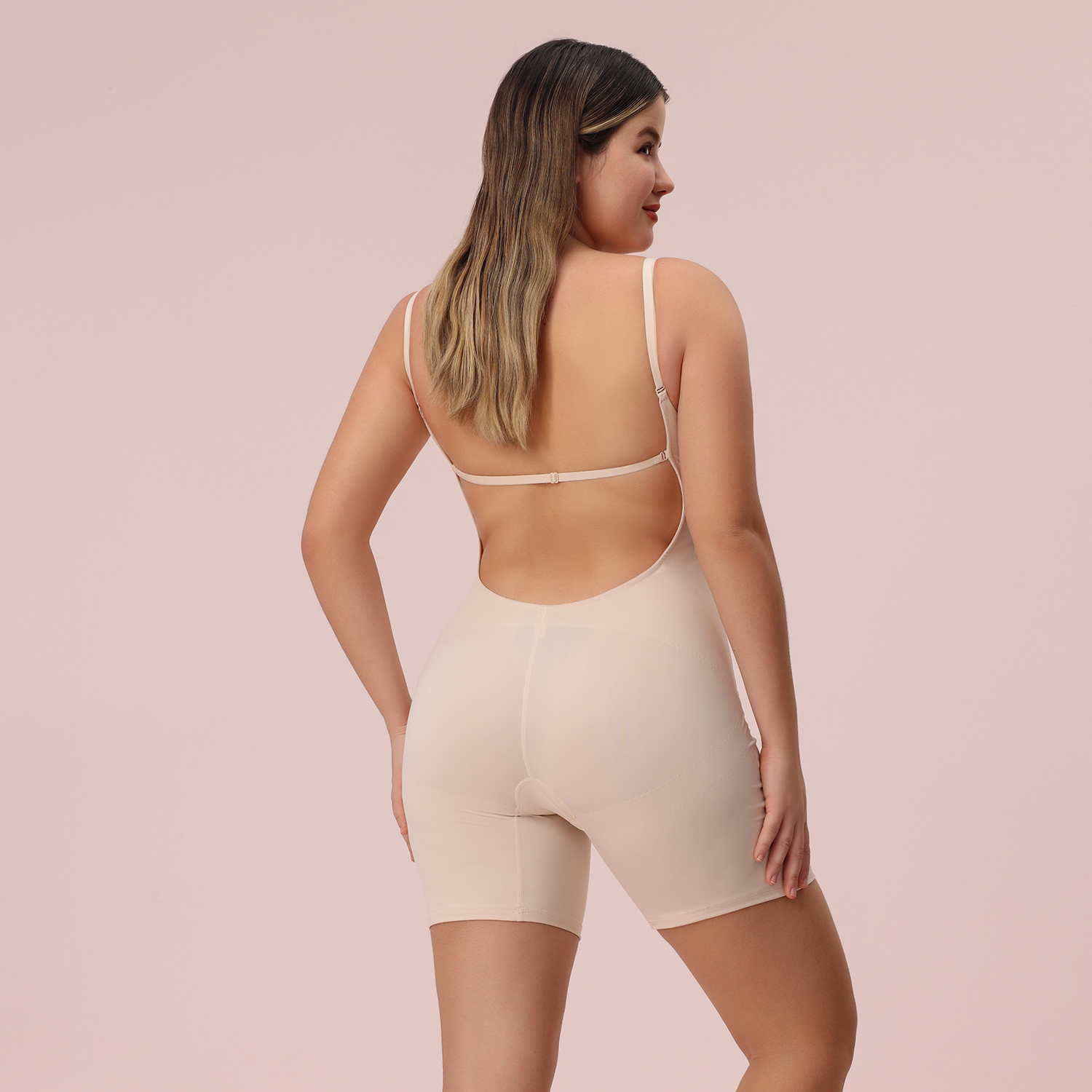 Seamless Backless U Plunge Mid Thigh Bodysuit 