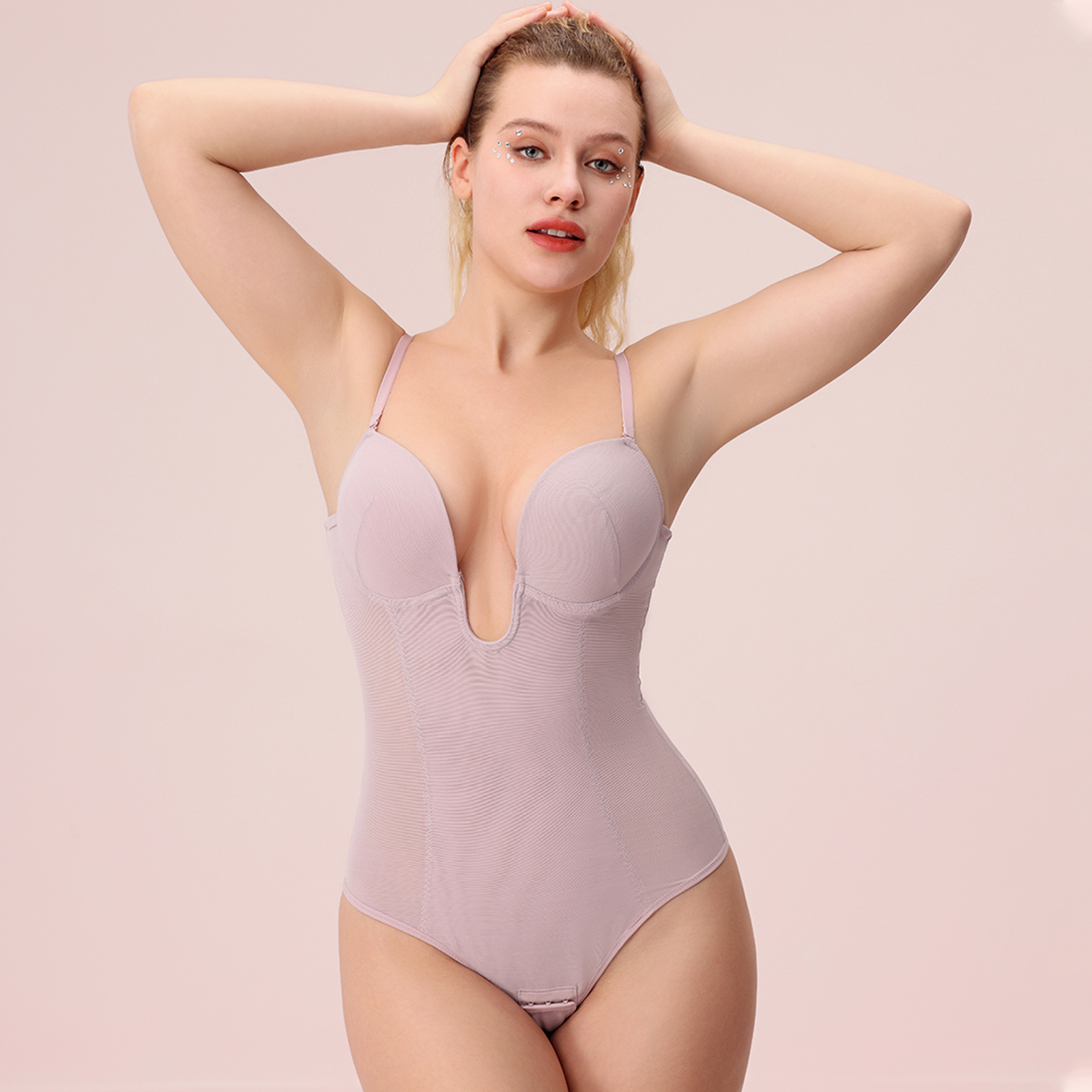  U Plunge Thong Shapewear Bodysuit - Pink