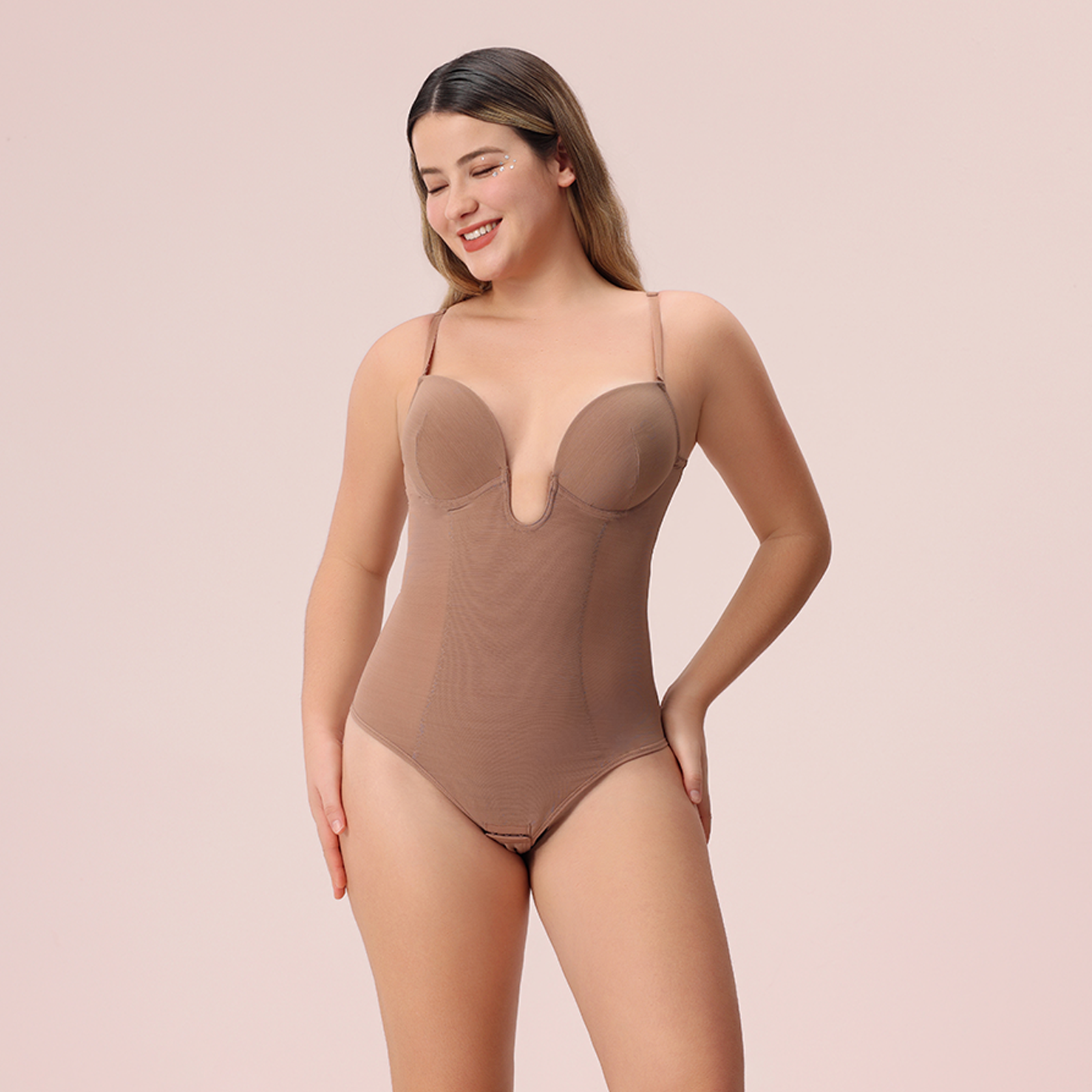  U Plunge Thong Shapewear Bodysuit - Brown