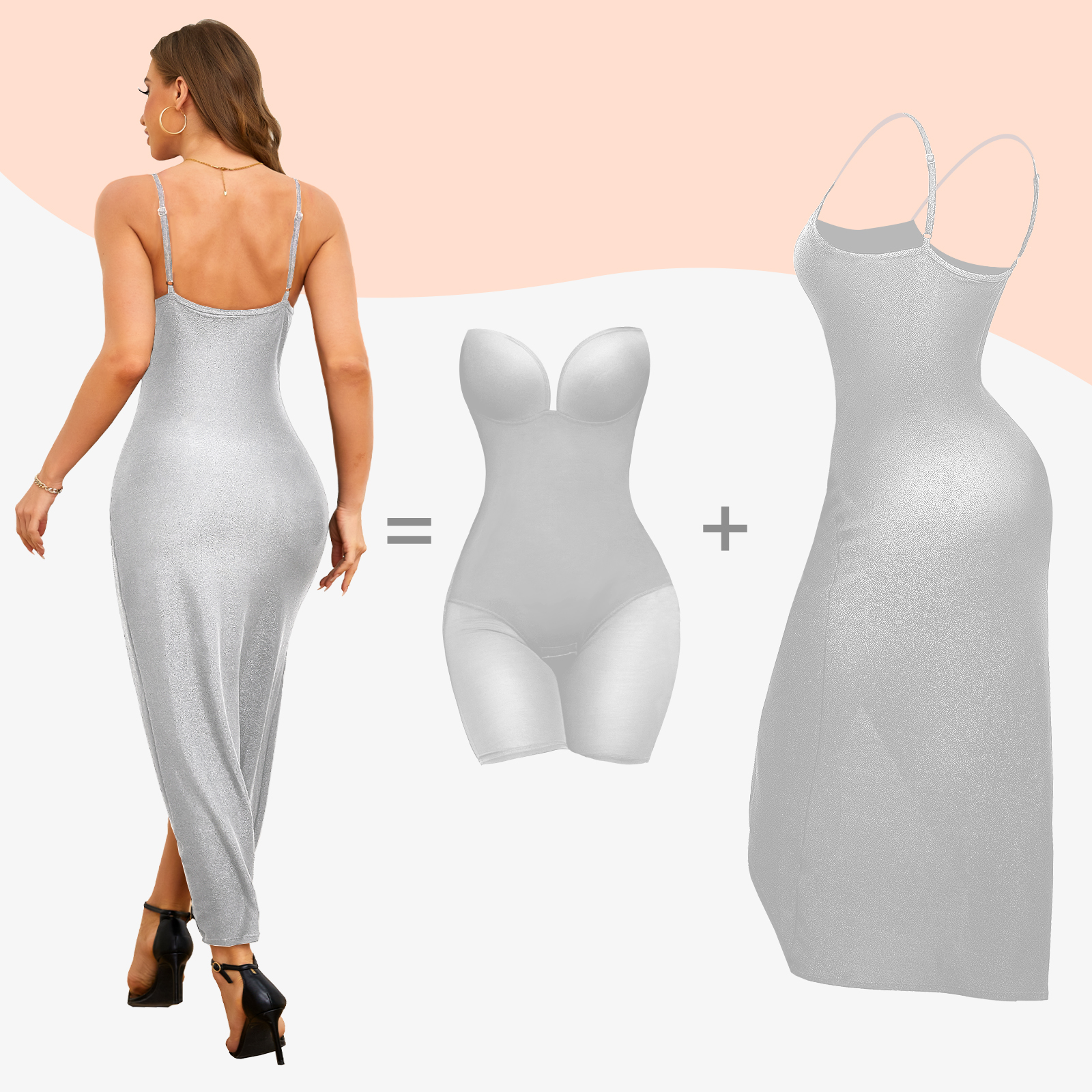 Glitter Tight Tummy Control Shaper Dress with Bodysuit -Gold