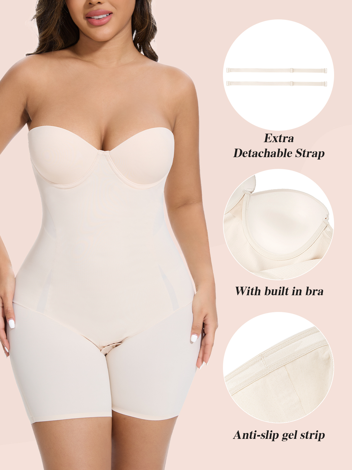 Strapless Shapewear Tummy Control: Strapless Body Shaper For Women Built In Bra - Shapewear Bodysuit Shorts For Dress