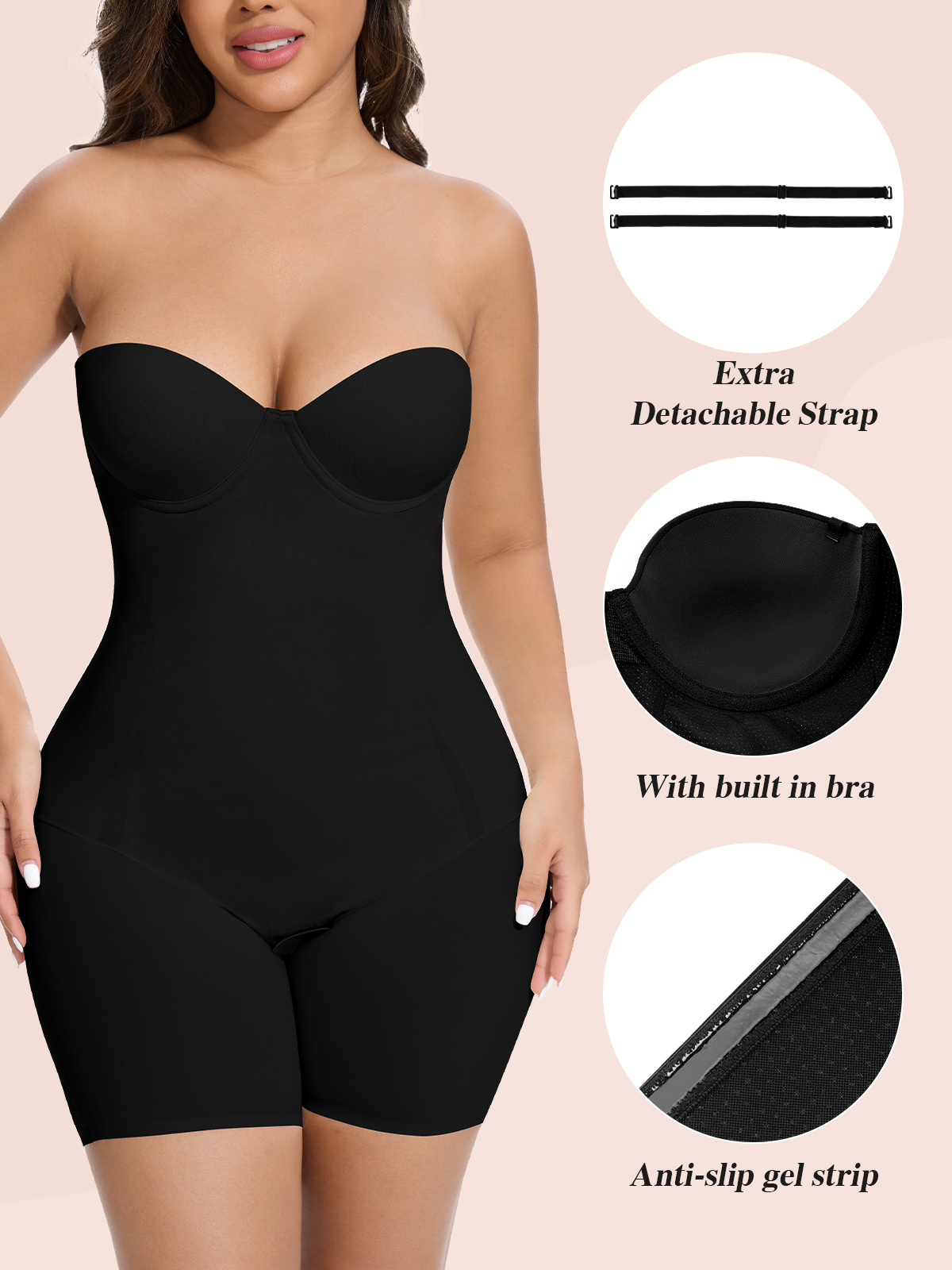 Strapless Shapewear Tummy Control: Strapless Body Shaper For Women Built In Bra - Shapewear Bodysuit Shorts For Dress