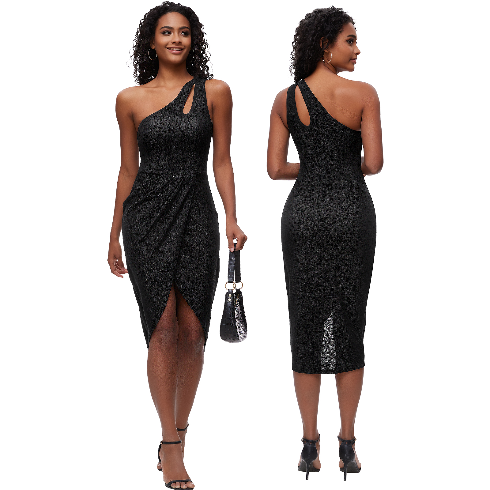 One Shoulder Bodycon Dresses with Shaper Bodysuit