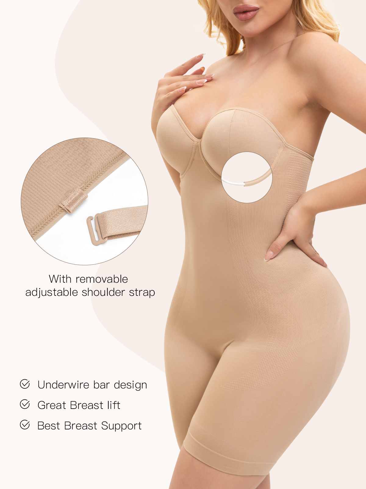 Seamless Slimers Strapless Shapewear Bodysuit for Women - Tummy Control & Butt Lifter with Built-In Bra, Full Body Shaper