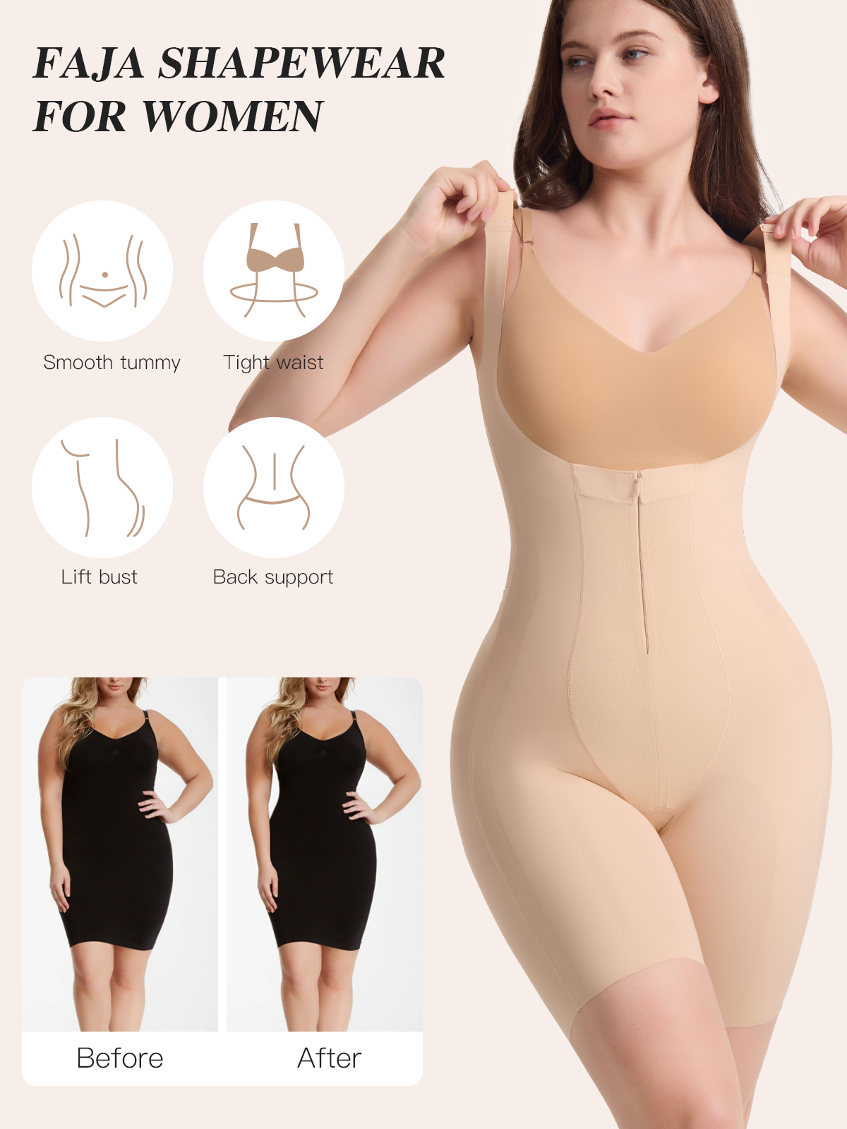 Fajas Colombianas Tummy Control Open Bust Bodysuit Zipper Body Shaper Shapewear 