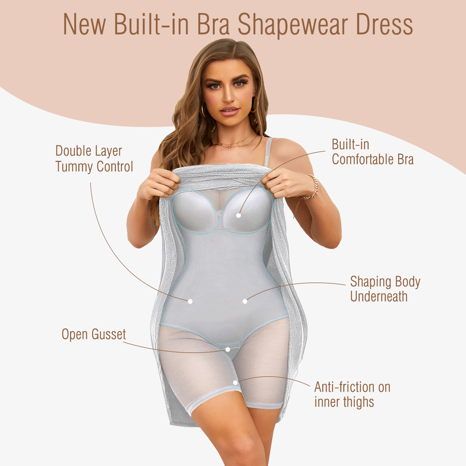Glitter Tight Tummy Control Shaper Dress with Bodysuit -Gold