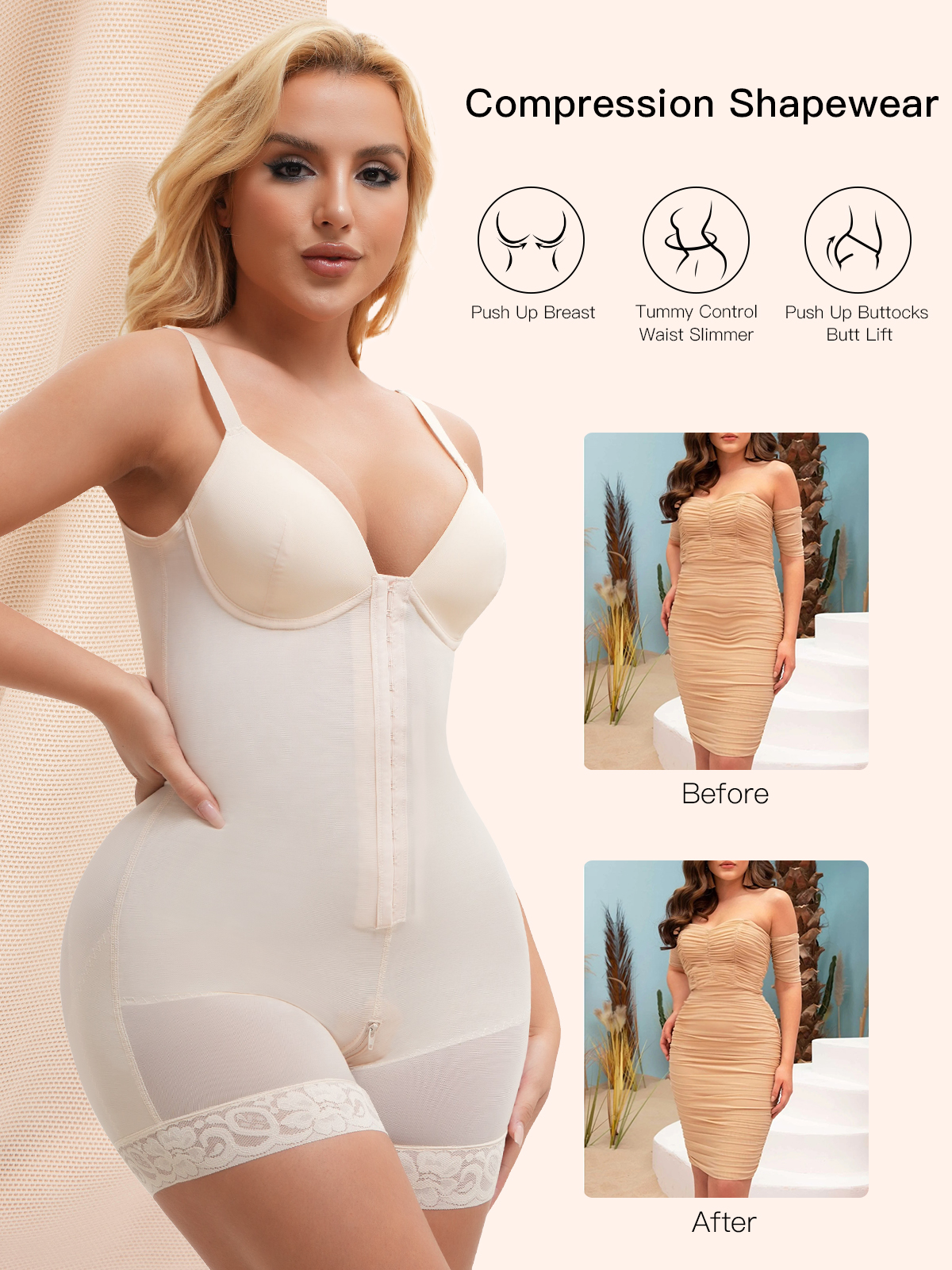 Plus Size High-Waist Shapewear Bodysuit - Breathable, Comfortable, and Elastic Compression Garment for Women