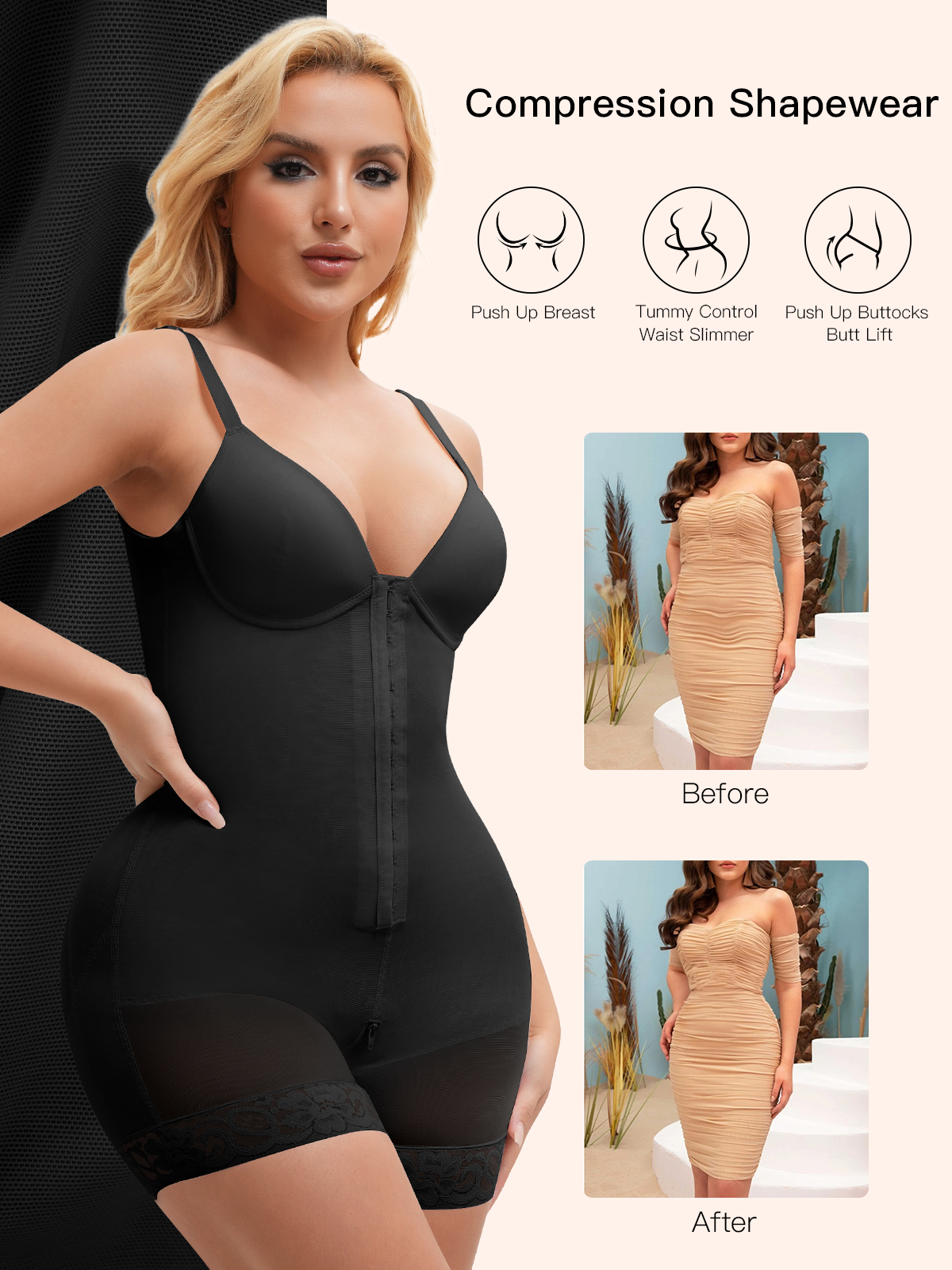 Plus Size High-Waist Shapewear Bodysuit - Breathable, Comfortable, and Elastic Compression Garment for Women