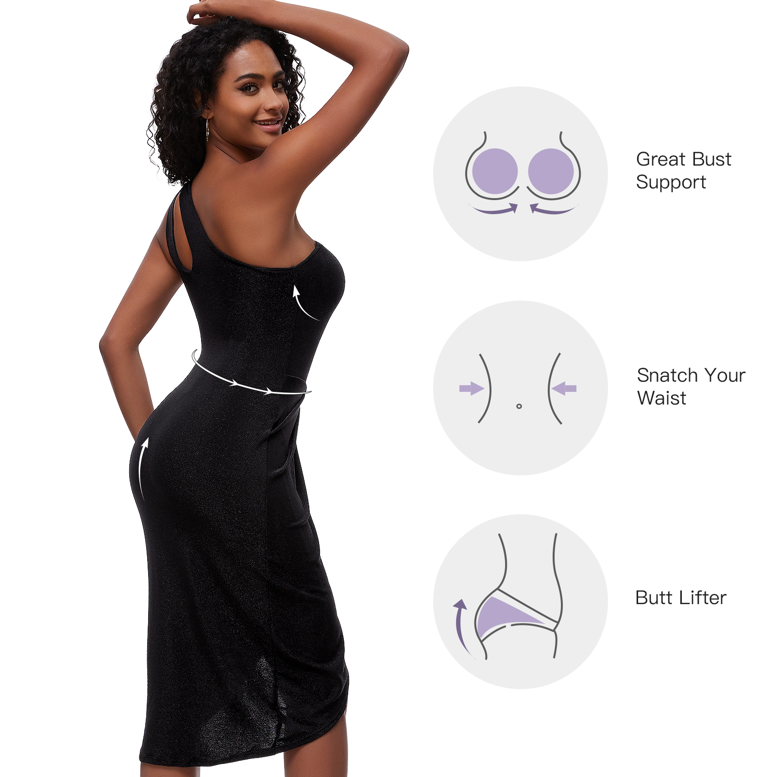 One Shoulder Bodycon Dresses with Shaper Bodysuit