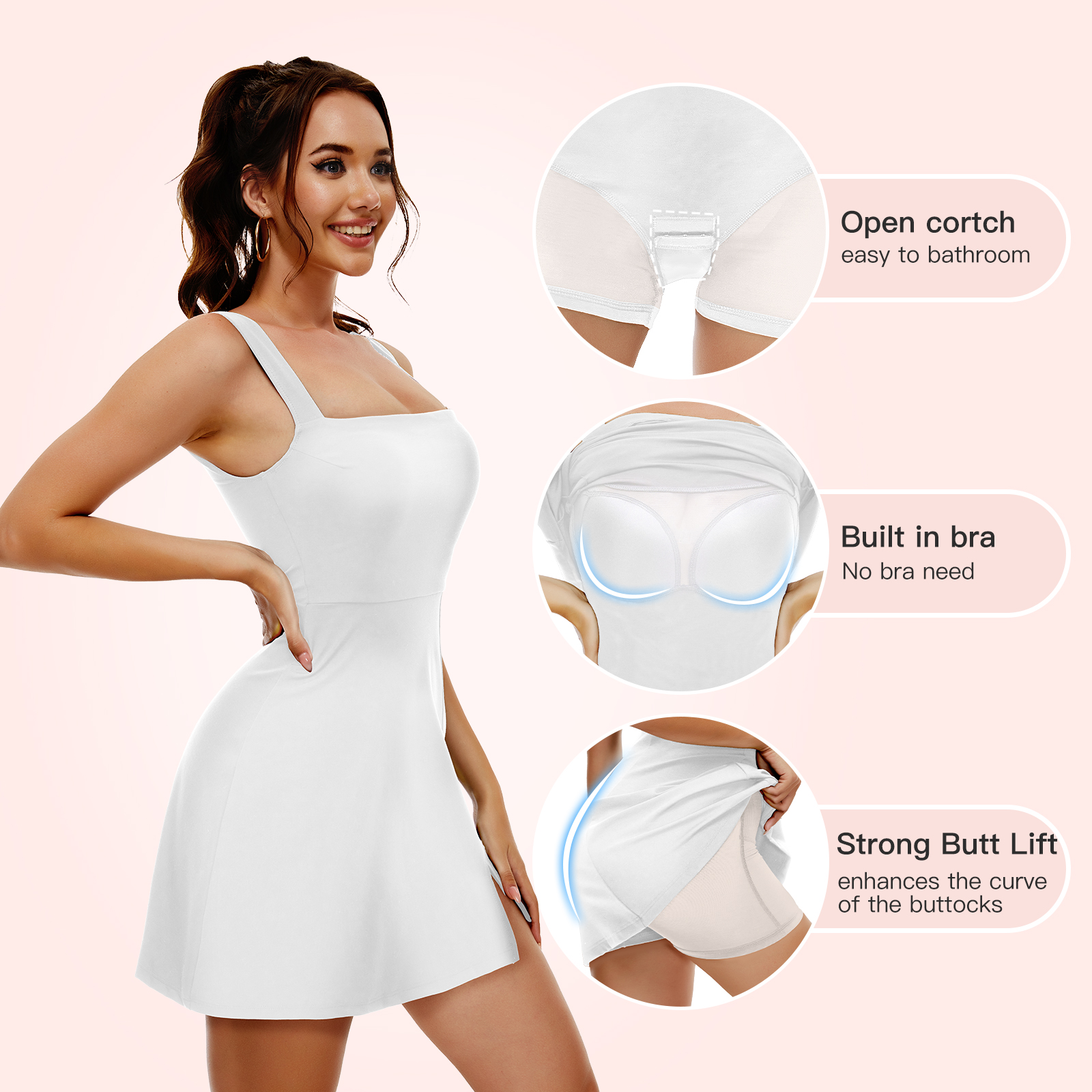 Double Layer Square Neck Mini Shaper Dress-White