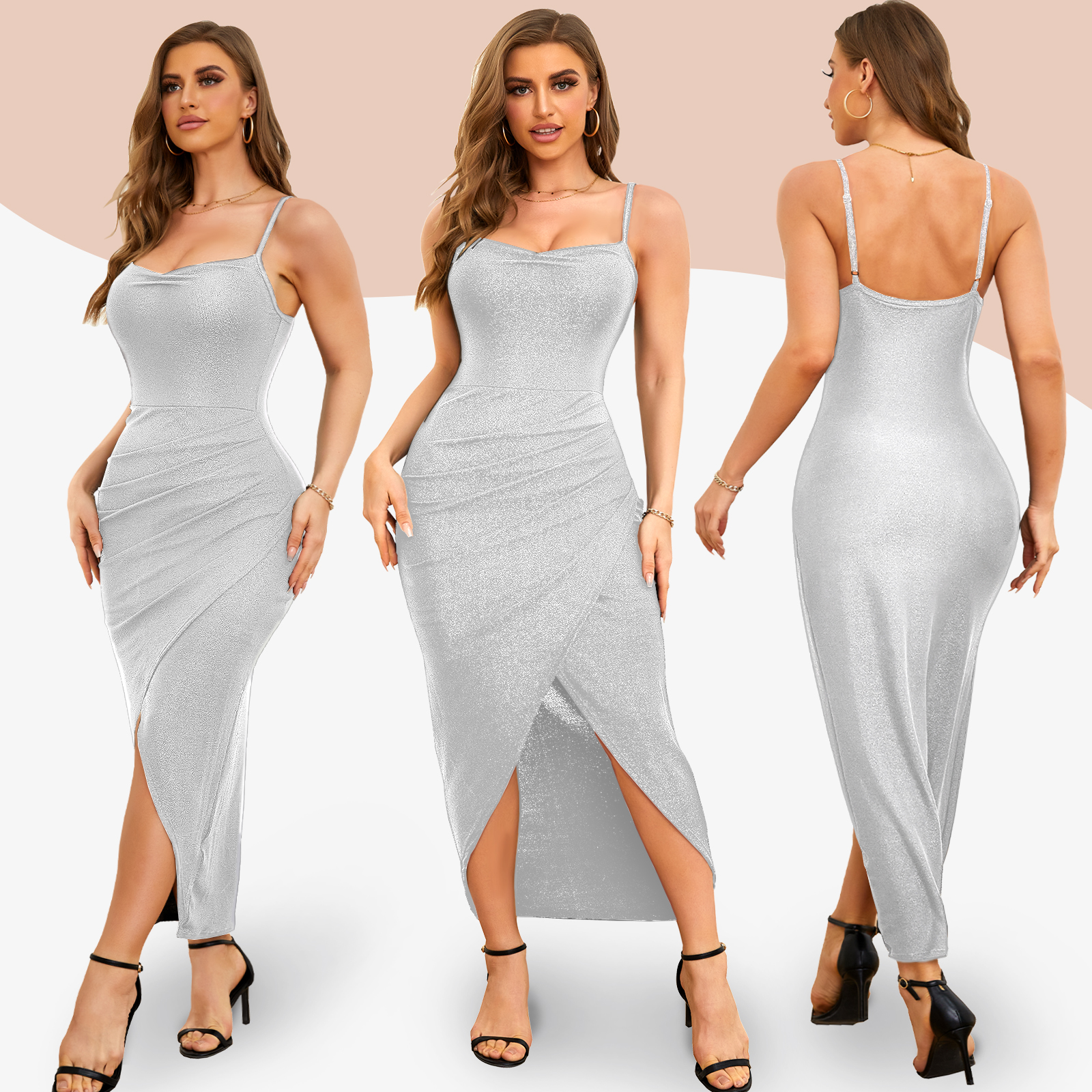 Glitter Tight Tummy Control Shaper Dress with Bodysuit -Gold