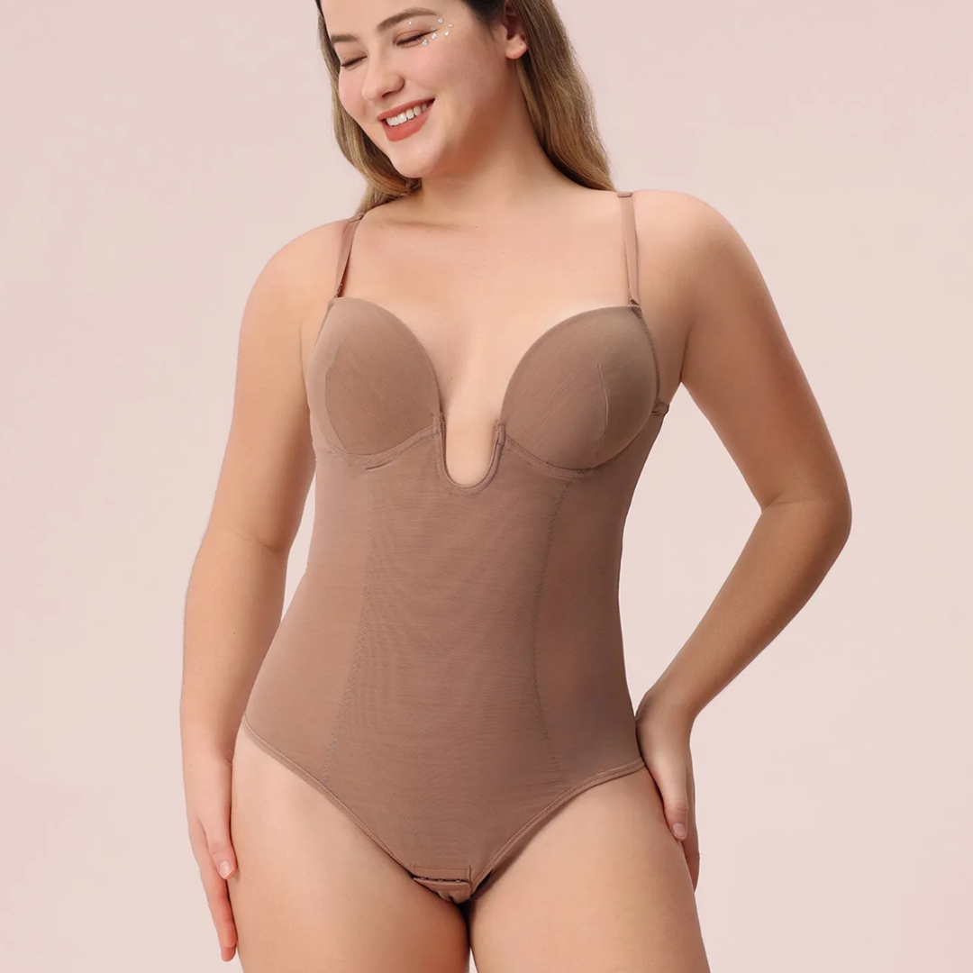 Seamless U Plunge Thong Bodysuit - Brown