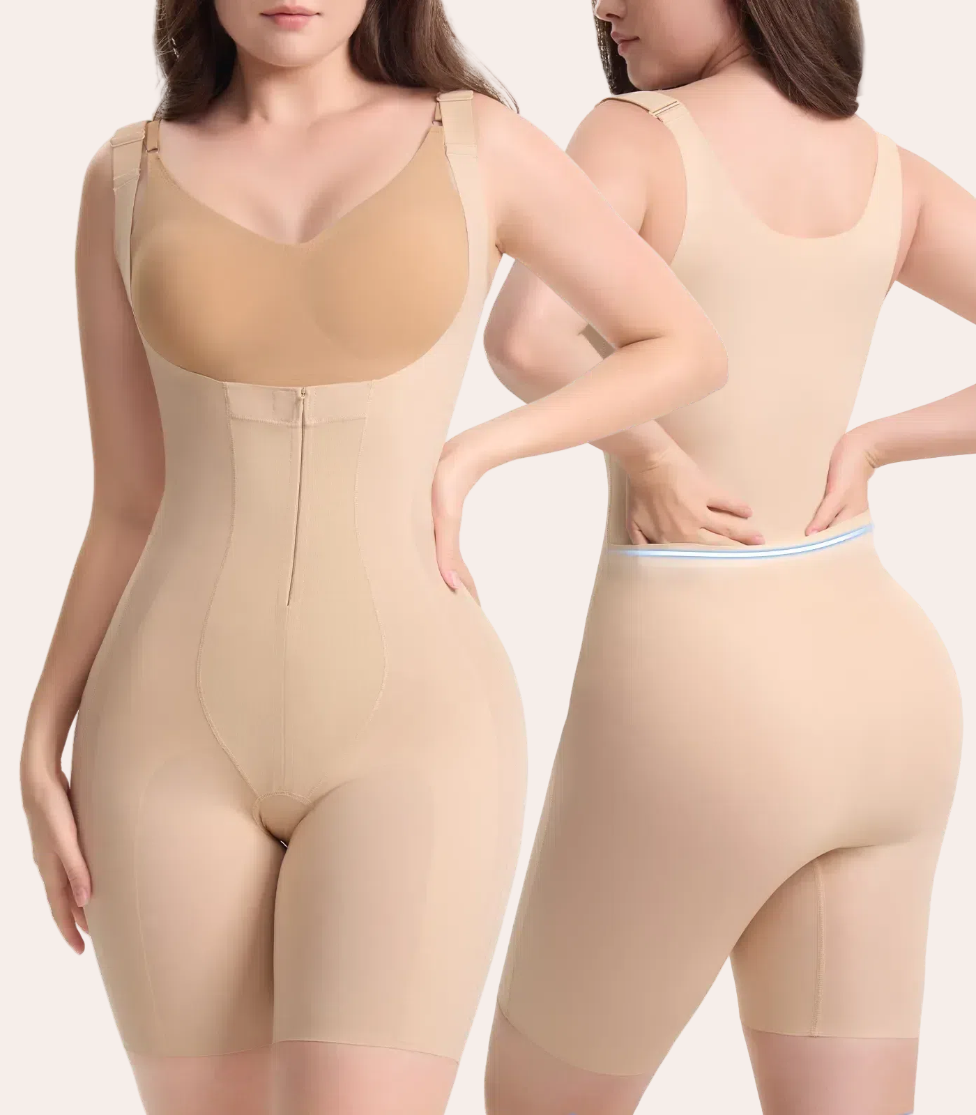 Fajas Colombianas Tummy Control Open Bust Shapewear Bodysuit Zipper Body Shaper Shapewear -Beige