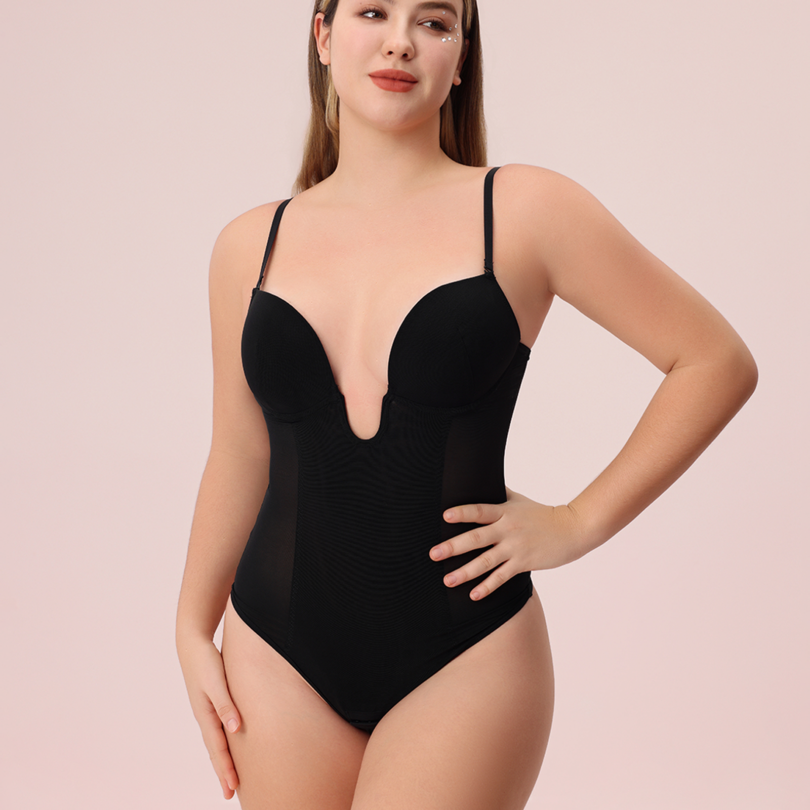  U Plunge Thong Shapewear Bodysuit - Black
