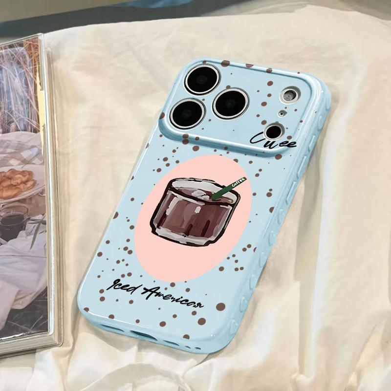 Cute Iced Americano Print Phone Case Smooth Shiny Finish With Scratch Resistance And All-Around Protection Slim Lightweight And Scratch-Resistant For Everyday Use Minimalist And Cute Design For Apple 17 16 15 14 13