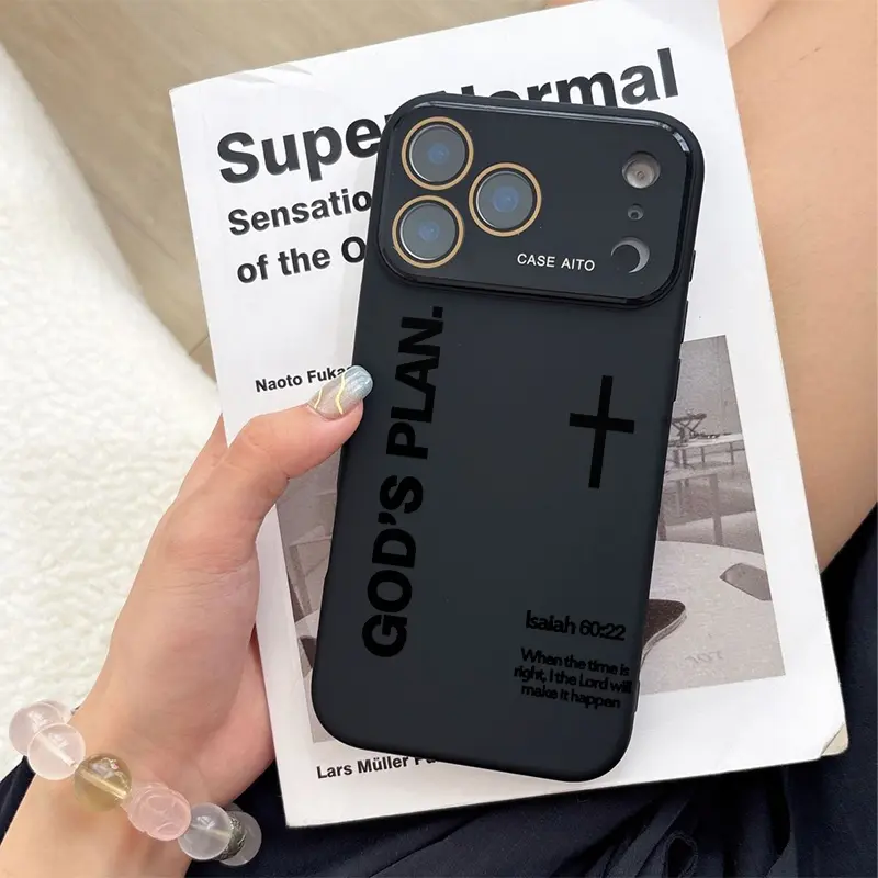 God's Plan Dopamine Ins Style Solid Color Phone Case with Ultra Skin friendly Touch, All Inclusive Lens Phone Case Suitable for Apple 17 16 15 14 13 12