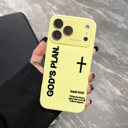 God's Plan Dopamine Ins Style Solid Color Phone Case with Ultra Skin friendly Touch, All Inclusive Lens Phone Case Suitable for Apple 17 16 15 14 13 12