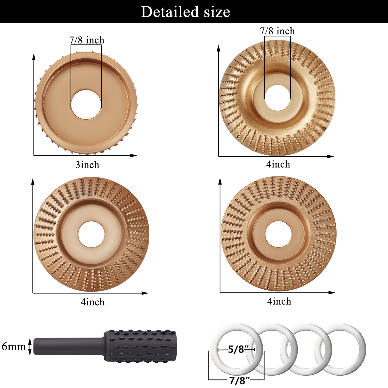 VOUHLAE 4PCS Wood Carving Disc Set+5PCS Rotary Burr Rasp Set,4" or 4 1/2" Angle Grinder with 7/8" Arbor,Grinding Wheel Shaping Discs for Wood Grinding,Wood Angle Grinder Accessories