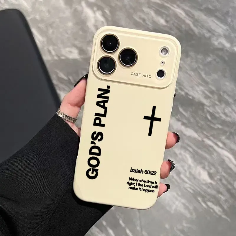 God's Plan Dopamine Ins Style Solid Color Phone Case with Ultra Skin friendly Touch, All Inclusive Lens Phone Case Suitable for Apple 17 16 15 14 13 12