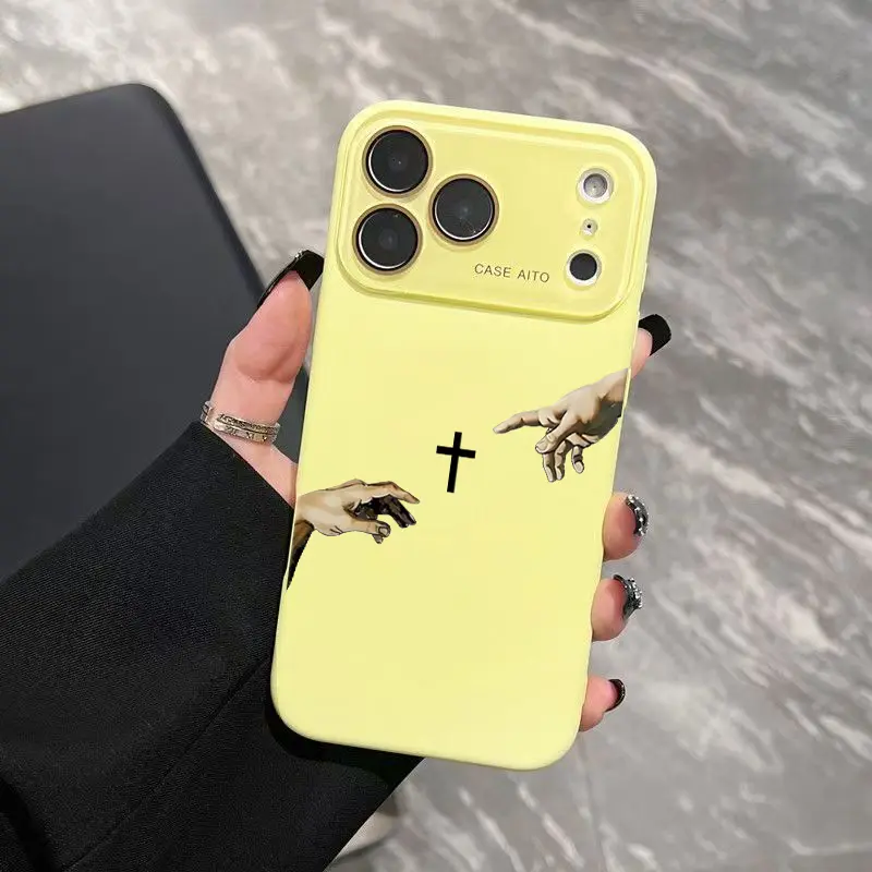 God's Hand and Cross Dopamine Phone Case with Ultra Skin Friendly Touch All Inclusive Lens Shockproof Protective Cover for Apple 17 16 15 14 13 12