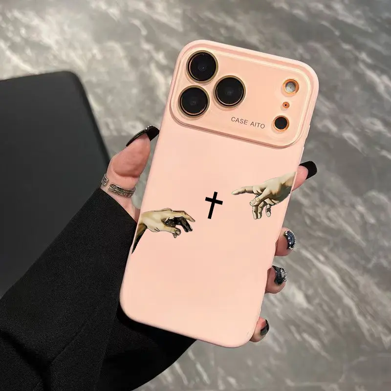 God's Hand and Cross Dopamine Phone Case with Ultra Skin Friendly Touch All Inclusive Lens Shockproof Protective Cover for Apple 17 16 15 14 13 12