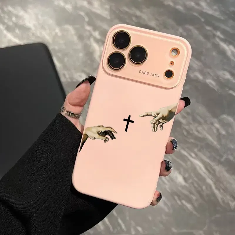 God's Hand and Cross Dopamine Phone Case with Ultra Skin Friendly Touch All Inclusive Lens Shockproof Protective Cover for Apple 17 16 15 14 13 12