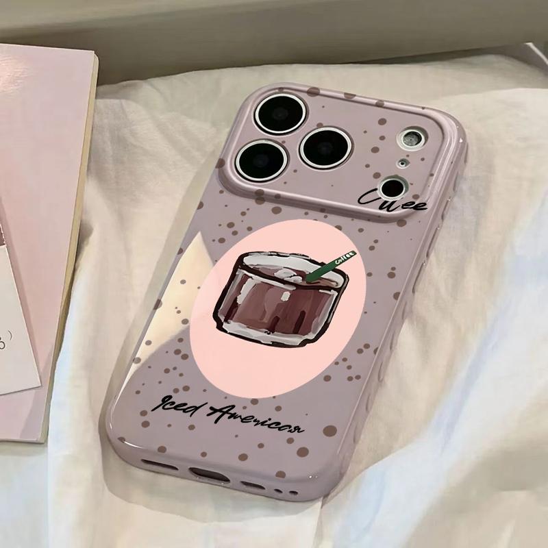 Cute Iced Americano Print Phone Case Smooth Shiny Finish With Scratch Resistance And All-Around Protection Slim Lightweight And Scratch-Resistant For Everyday Use Minimalist And Cute Design For Apple 17 16 15 14 13