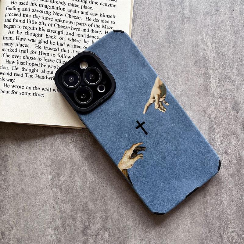 God's Hand pattern fine hole imitation fur phone case suitable for iPhone 17 16 15 14 13 12 11 Pro Max Plus X XS Max anti drop phone case