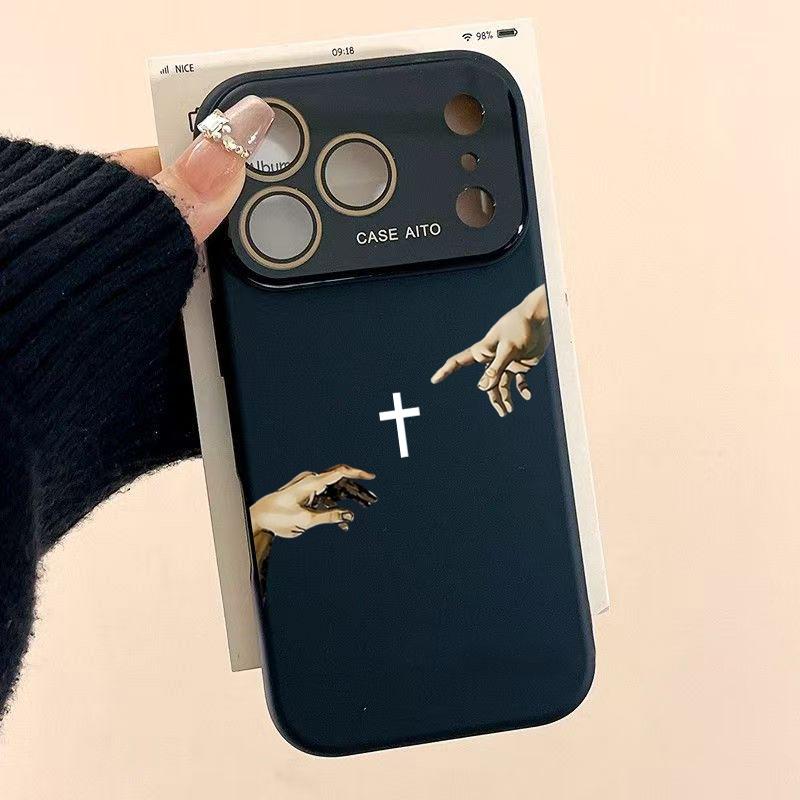 God's Hand and Cross Dopamine Phone Case with Ultra Skin Friendly Touch All Inclusive Lens Shockproof Protective Cover for Apple 17 16 15 14 13 12