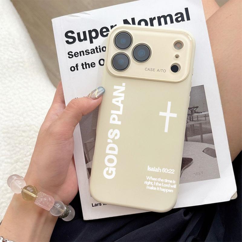 God's Plan Dopamine Ins Style Solid Color Phone Case with Ultra Skin friendly Touch, All Inclusive Lens Phone Case Suitable for Apple 17 16 15 14 13 12