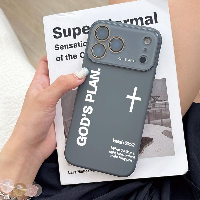 God's Plan Dopamine Ins Style Solid Color Phone Case with Ultra Skin friendly Touch, All Inclusive Lens Phone Case Suitable for Apple 17 16 15 14 13 12